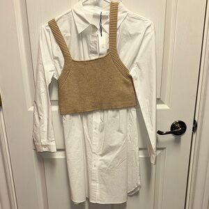 Girls White Shirt with Tan Knit Crop Top